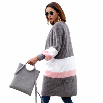 

New Fashion Autumn Winter Womens Loose Sweater Coat Warm Long Cardigan Stitching Coats