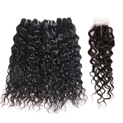 

Brazilian Remy Human Hair Weave Water Wave Hair 4pcs Hair Bundles with Closure