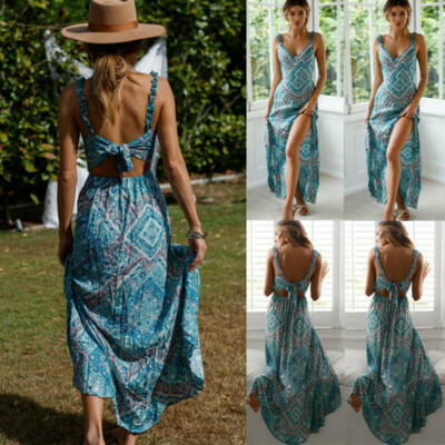 

Womens Summer Boho Casual Long Maxi Evening Party Cocktail Beach Dress Sundress