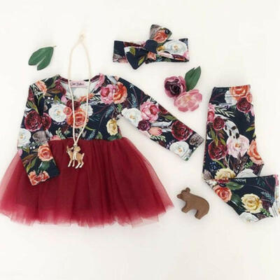 

Newborn Kid Baby Girls Long Sleeve Floral Party Princess Pageant Gown Tutu Dress