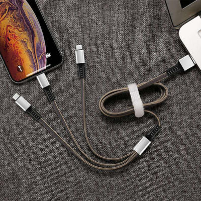 

3 In 1 Multi Charging Cable Nylon Braided USB To Type-C Micro USB Lightning Fast Charging Cord-12m