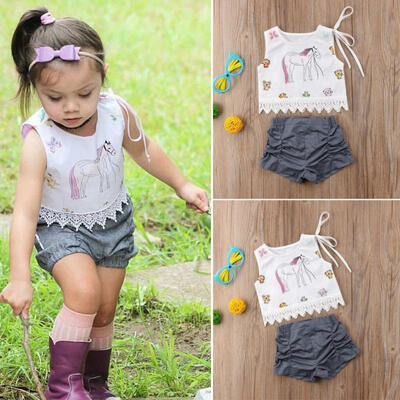 

2Pcs Newborn Baby Girls Clothes Tops Tank Unicorn Vest Short Pants Outfits Set