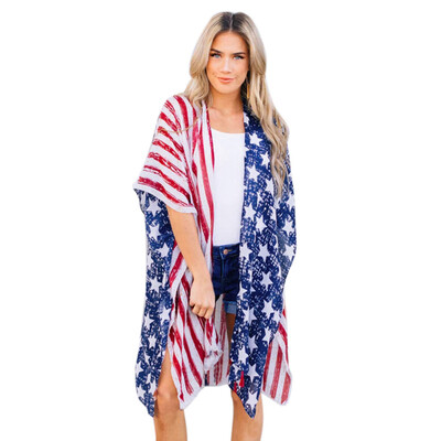 

Toponeto Women American Flag Print Beach Loose Shawl Kimono Cardigan Top Cover Blouse