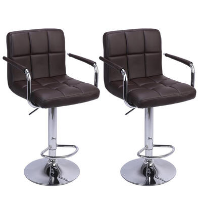 

2 PCS Bar Stool w Arm PU Modern Adjustable Hydraulic Swivel Barstools Coffee