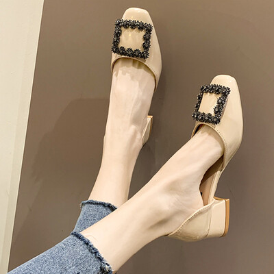 

Sweet Beauty Shoes Low Upper Shoes Overlay Foot Shallow Mouth Shoes Square Button Low-heeled Autumn Single Shoes Candy-colore
