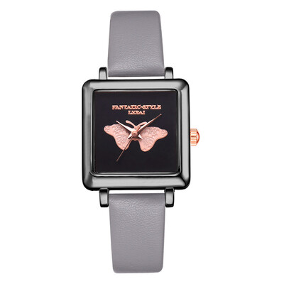 

Fashion Watches Women Square Butterfly Pattern Dial Ladies Clock Leather Strap Quartz Wristwatch Simple Casual Reloj Mujer