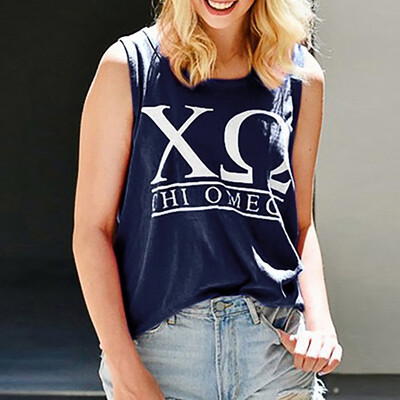

Nomeni Fashion Womens O-Neck Letter Printing Sleeveless Vest Blouse Loose Shirt Tops