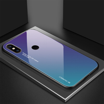 

Colorful Gradient Tempered Glass Hard Phone Case TPU Bumper For Redmi 6A For Xiaomi
