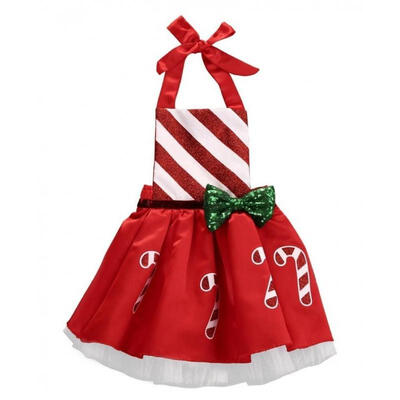 

Infant Baby Girl Bow Candy Cane Print Dress Christmas Outfits Sunsuit Costume