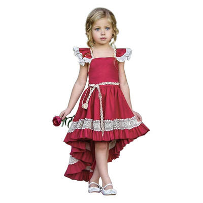 

Summer Girls Lace Irregular Dress Ruffle Bowknot Backless Pageant Dress