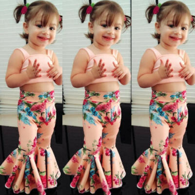 

US Kids Baby Girls Floral Bandage Tops Bell-bottoms Pants Outfit Clothes Summer