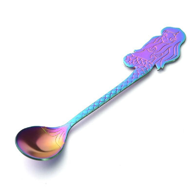 

304 Stainless Steel Spoon Mermaid Pattern Sweet Cute Colorful Tea Dessert Snack Coffee Party Kitchen Wedding Gift