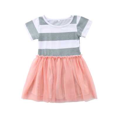

Kids Baby Flower Girls Striped Lace Tulle Tutu Dress Princess Party Wedding Gown