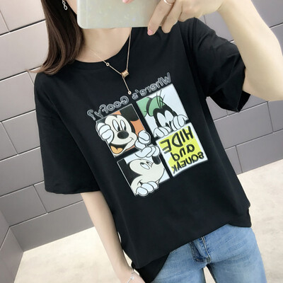 

Womens Casual Fashion Round Neck Cartoon Print Short Pullover T-Shirt