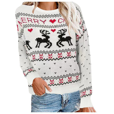 

Tailored Winter Women Casual Christmas Print Long Sleeve O-Neck Loose Pullover Sweater