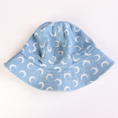 

New autumn tide boy&girl baby moon print denim blue fisherman hat foldable sun hat basin hat