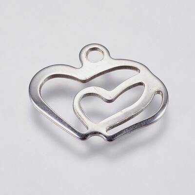 

304 Stainless Steel Pendants Hollow Double Heart Stainless Steel Color 14x17x08mm Hole 2mm