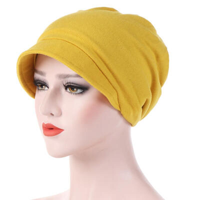 

Fashion Cotton Women Solid Color Warm Autumn Beanie Cap with Brim Turban Hat