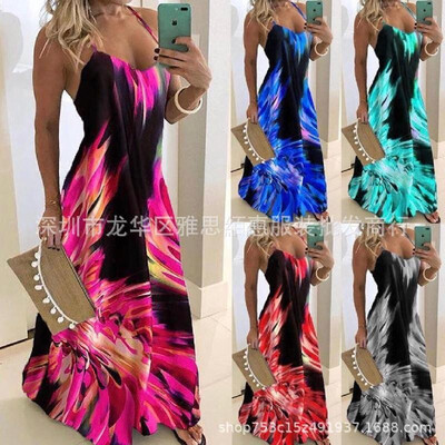 

Amazon hot slim slimming bottoming skirt slim slimming positioning flower strap dress blue