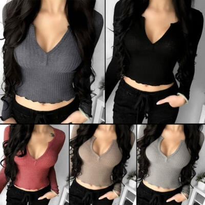 

New Fashion Women Sexy Off Shoulder Crop Top Basic Long Sleeve T-shirt Tops