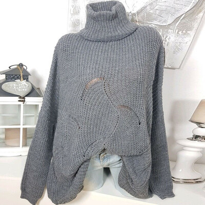 

Tailored Women Casual Solid Turtleneck Knitted Hollow out Long Sleeve Sweater Top Blouse