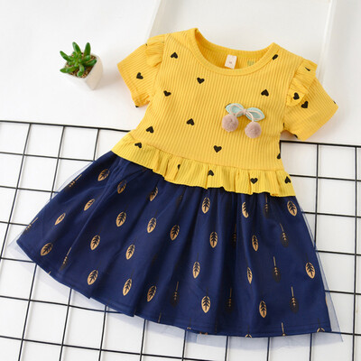 

Toddler Baby Kid Girls Ruffles Ruched Love Cherry Tulle Patchwork Casual Dresses