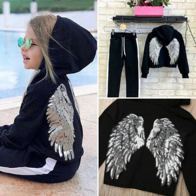 

Toddler Baby Girls Winter Clothes Hooded Wing Tops Pants Tracksuit Outfits Set