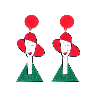 

New Arrival Simple Style Retro Vintage Red Hat French Woman Arylic Dangle Earrings For Women Party Club Jewelry Drop Earrings