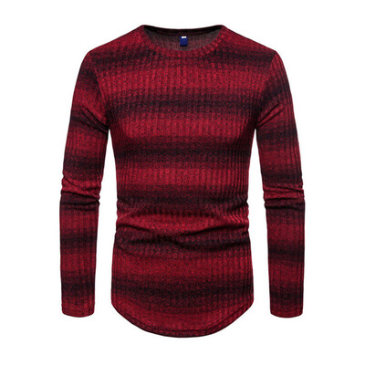 

Stylish Mens Long Sleeve Striped Knit Sweater Shirt Pullover Jumper O-Neck Tops