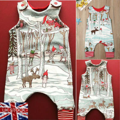 

UK Xmas Christmas Toddler Kids Children Girl Baby Clothes Bib Overalls Suspender