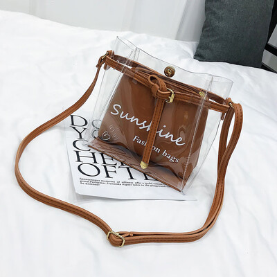 

Tailored Women Summer Small Bag Transparent Jelly Bag Wild Simple Shoulder Bag Set 2pcs