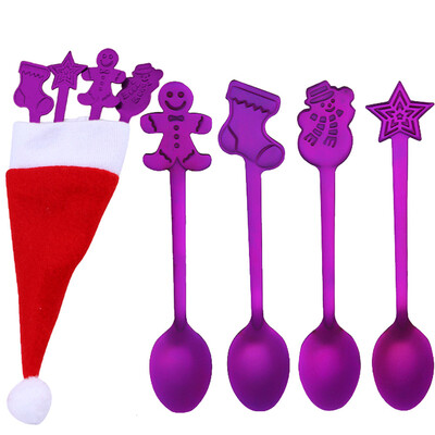 

Tailored 4PCS Christmas Colorful Spoon Handle Spoons Flatware Ice Cream Drinking Tools BK