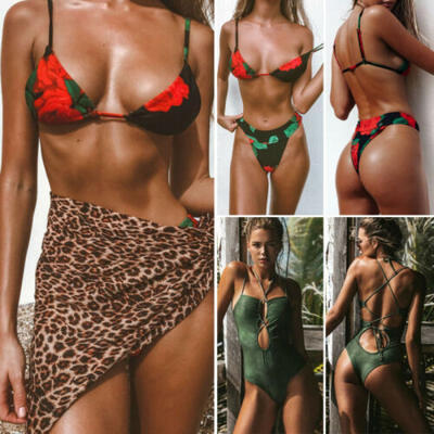 

2019 Women One-Piece Floral Bikini Set Swimwear Padded Bra Swimsuit Bathing Suit