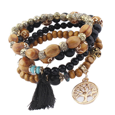 

creative hollow tree bracelet retro wooden beads beaded multi layer stretch hand string gift