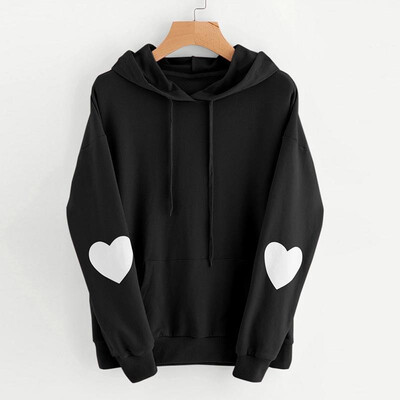 

Fashion Women Hoodie Sweatshirts Heart Pattern Long Sleeve Casual Loose Pullover Hooded Tops PinkBurgundyBlack
