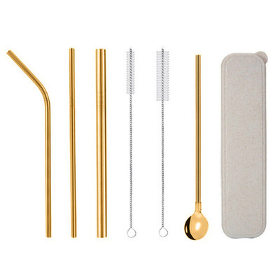 

4Pcs Reusable Bent Straight Drinking Straws Stainless Steel Party Bar Accessory