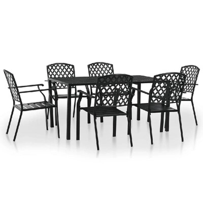 

7 Piece Outdoor Dining Set Steel Black