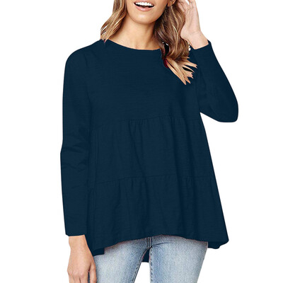 

Starmoon Women Long Sleeve Solid Loose Sexy O-Neck Fashion Ruffles Blouse Top