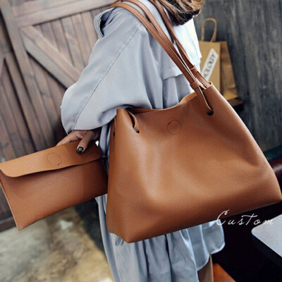 

Women Fahsion Leather Shoulder Bags Sets 2 PCS Solid Large-Capacity Handbags Clutch Coin Purses Suits Casual Ladies Bags