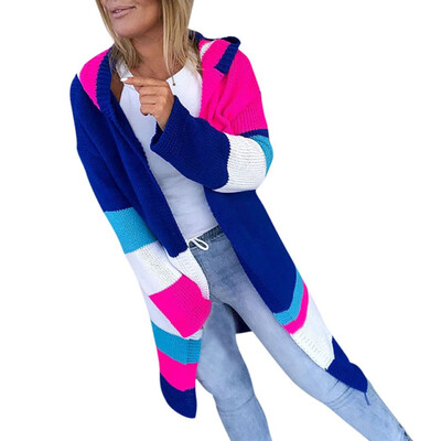 

Toponeto Women Fashion Casual Patchwork Long Sleeve Knit Sweater Cardigans Coat