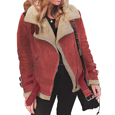 

Roseonmyhand Winter Women Faux Fur Fleece Coat Outwear Warm Lapel Biker Motor Jacket