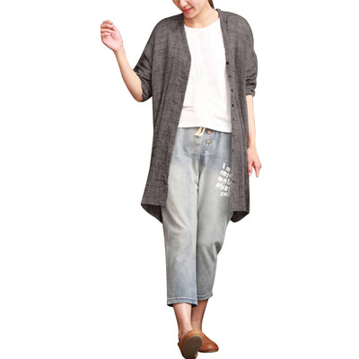 

Toponeto Women Bohemian Coat Casual Solid Shirt Long Sleeve Top Cotton Linen Blouse