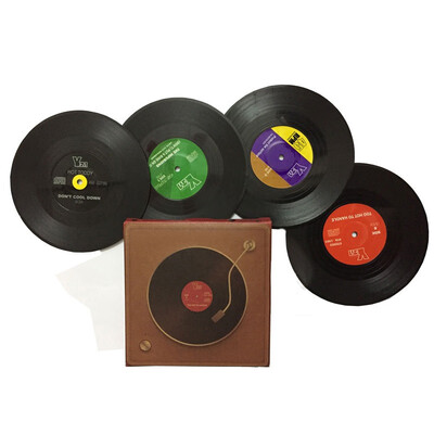 

Vintage Black Plastic CD Vinyl Record Drinking Coasters Table Placemats Heat-resistant Coffee Mug Mat Cup Pad For Drinks