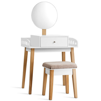 

Wooden Makeup Dressing Mirror Table Set with 1 Drawer