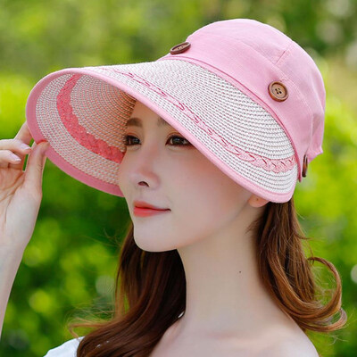 

Summer Women Visor Empty Top Sun Hat Wide Large Brim Face Sunscreen Cap Foldable Beach Travel Riding Hats UV Protection Cap