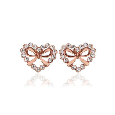 

Trendy Heart 18K Real Rose Gold Plated Tin Alloy Rhinestone Ear Studs For Women 14x17mm