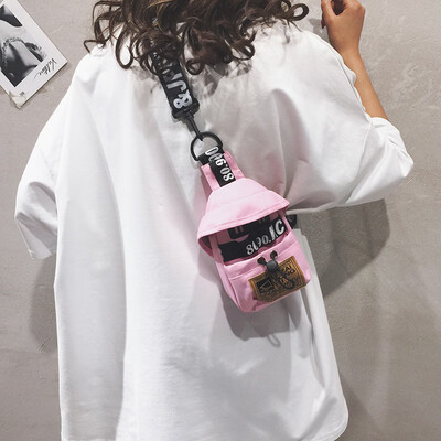 

Canvas small bag female 2019 new ins Japanese Harajuku girl chest bag student mini wide shoulder strap Messenger bag