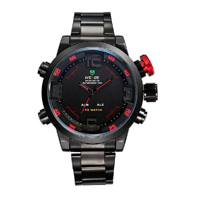 

WEIDE WH2309 Dual Display Two Movement Quartz Digtal Men Watch 3ATM Waterproof LED Backlight Dual Time Zone Week Alarm Month Calen