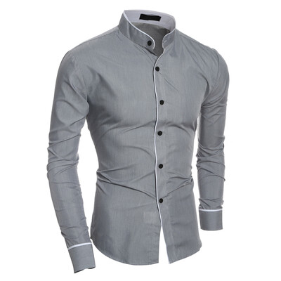 

Men Shirt Personality Striped Casual Stand Collar Slim Long Sleeve
