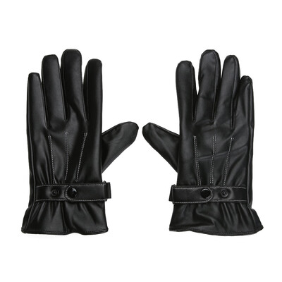 

Men Winter Warm Mittens Lined Fleece Black Faux Leather Touch Gloves